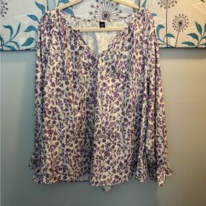 Floral Purple Plus Size 4x Women's Top Blouse Long sleeve